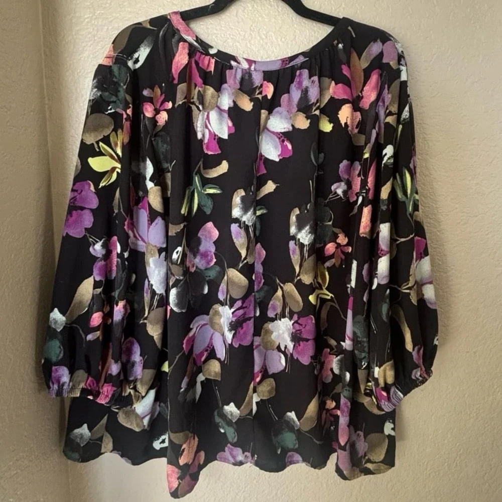 Ava‎ & Viv 2X blouse black floral shirt long sleeve womens top - Picture 3 of 9